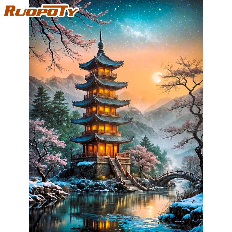 Art Craft Room Ideas - RUOPOTY Pagoda Elmas Boyama Duvar Sanatı